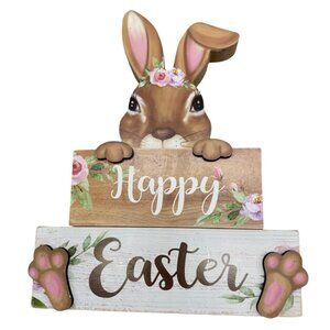 Harmonie Gifts & Co. Wooden Easter Bunny Decor With "Happy Easter" Message READ